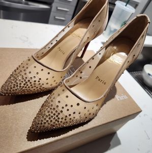 Louboutin Follies Strass Crystal Nude Heels